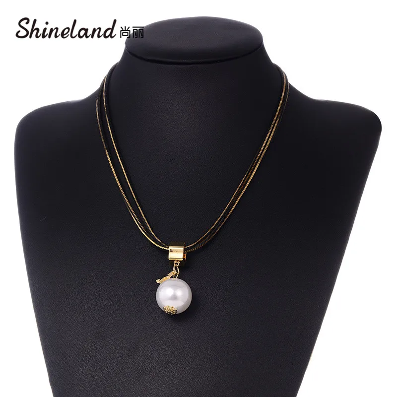 

Shineland Vintage Big Simulated Pearl Pendants Necklaces For Women Simple Design Statement Metal Collar Choker Necklace Jewelry