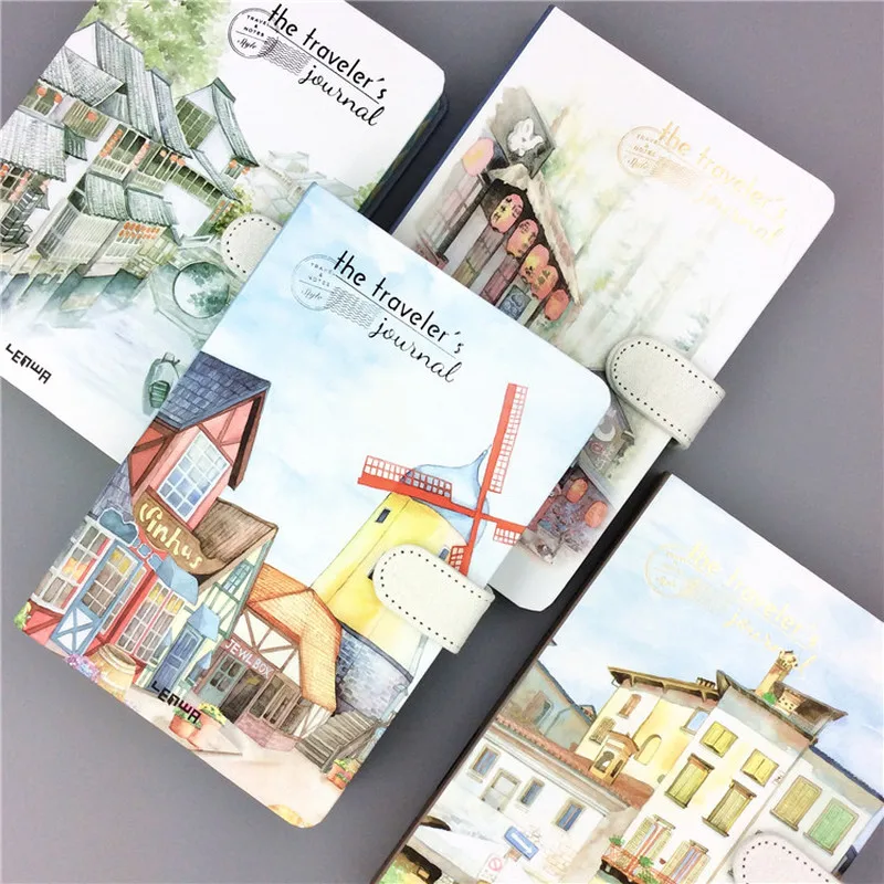 Small Fresh Hand Account 32K Color Page Magnetic Buckle Blank Notebook Coated Side Travel Account 3 Beautiful Town Small Fresh Hand Account 32K Color Page Magnetic Buckle Blank Notebook Coated Side Travel Account 3 Beautiful Town