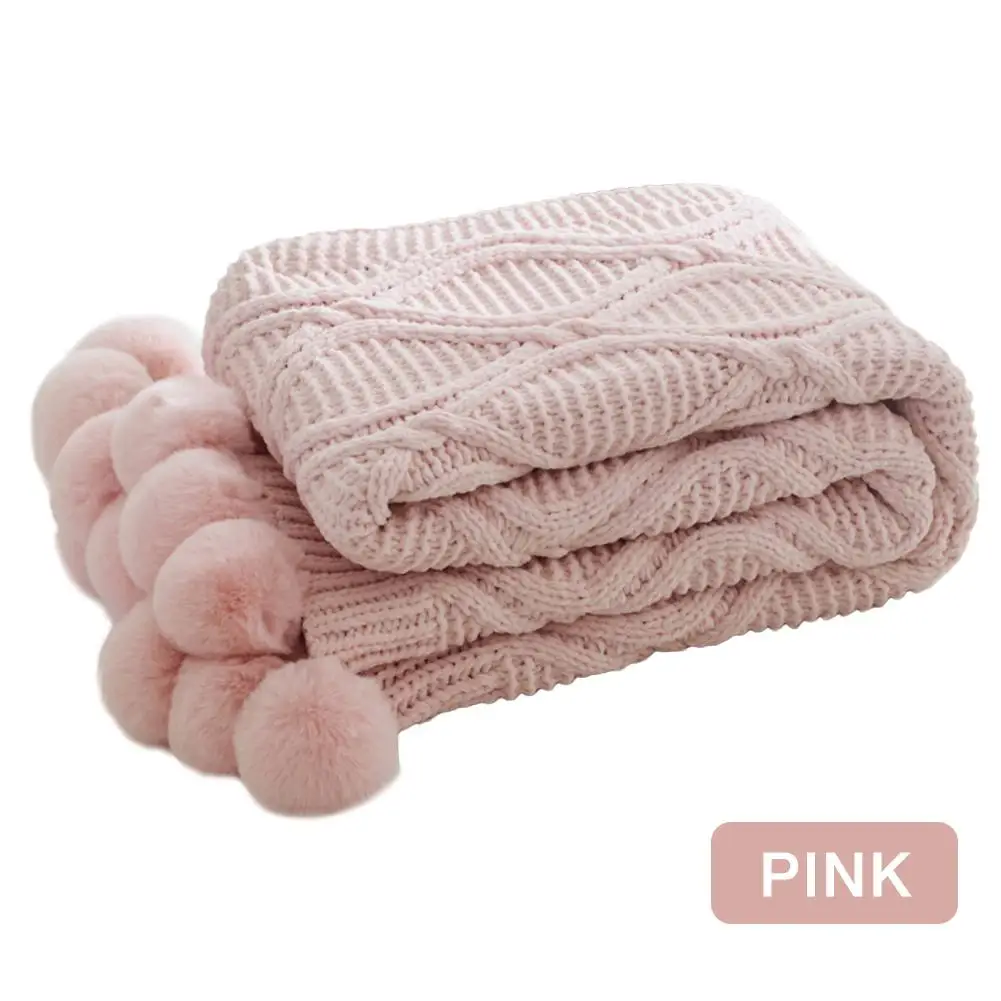 Pink Шаровое одеяло синель плюшевое ковровое покрытие скандинавские декоративные кондиционер диван одеяло для Текстиль для дома - Цвет: Pink