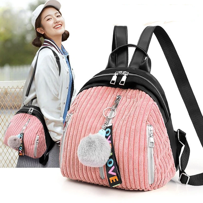 Новая качественная Роскошная лента пушистый шар оболочка Вельветовая многофункциональная сумка модный женский рюкзак для отдыха, путешествия женский рюкзак