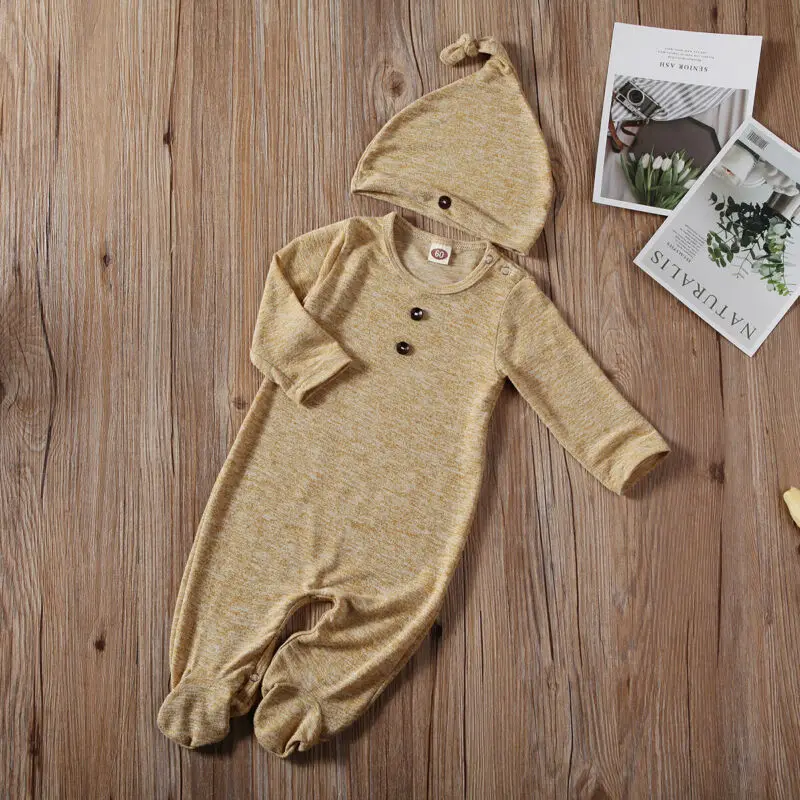 Pudcoco/осенний комплект из 2 предметов для новорожденных; одежда для маленьких мальчиков и девочек; комбинезон с длинными рукавами; комбинезон; боди+ шапка; комплект повседневной одежды