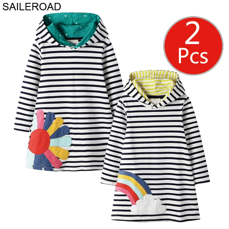 SAILEROAD 2 шт. Девушки Толстовки Платье для Детской Одежды Мороженое Клубника Дети С Длинным Рукавом Платье С Капюшоном Хлопок Детская Одежда