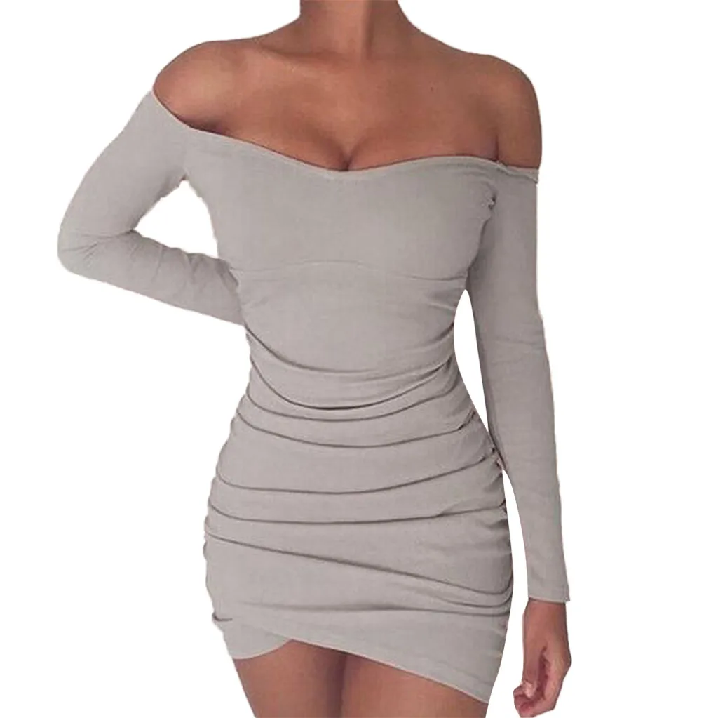 Fashion sexy casual solid color high waist mini dress autumn casual tight-fitting women's dress cocktail ball gown드레스