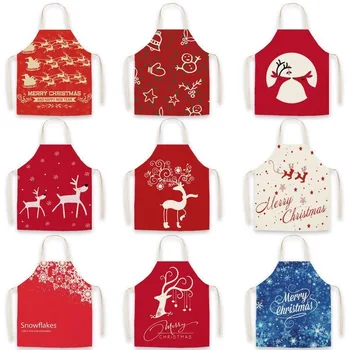 

Free Shipping Christmas ornament santa apron Fabric linen printed bodice overalls apron Home Cooking Baking Bibs Cleaning Tools