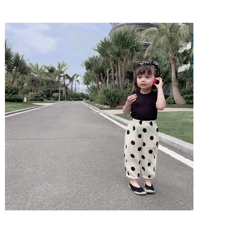 Children Anti Mosquito Pants Summer Thin Section Cotton Linen Girls New Style Babies' Trousers Infants Polka Dot Pants