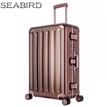 SEABIRD 2" 26" 2" Алюминий магниевого сплава сумки на колёсиках мужские бизнес тележка чемодан Металлический футляр для женщин Роза
