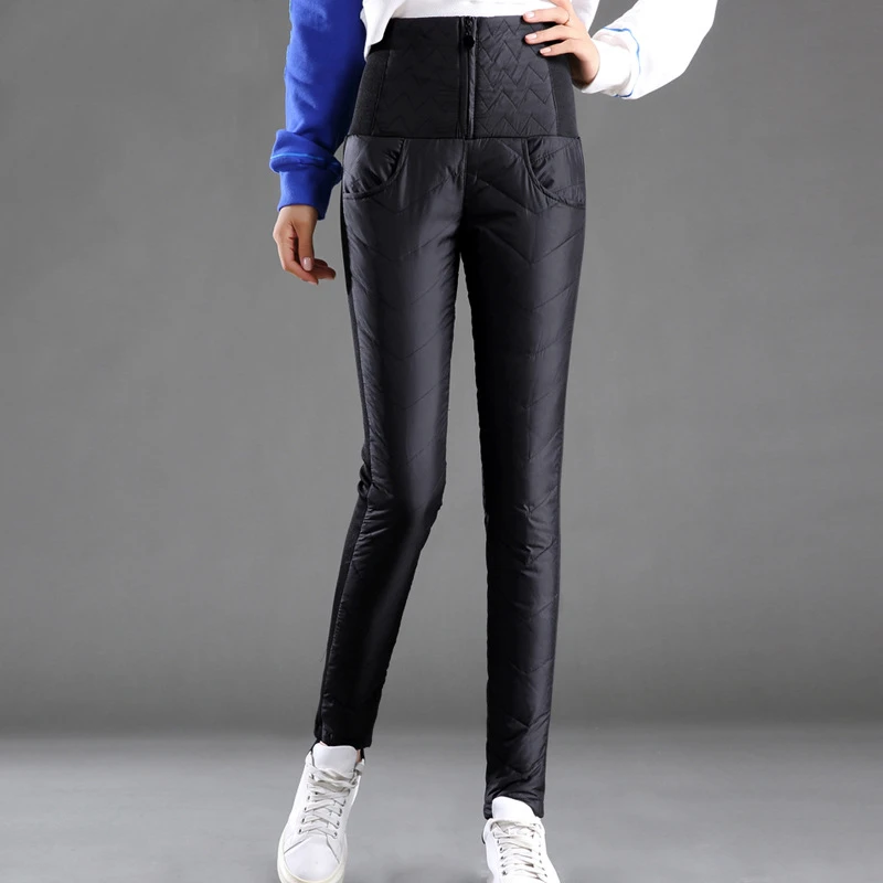

Winter Women's Down Pants High Waist Thick Elastic Plus Size White Duck Down Pants Outdoor Wear Double-sided Slim Warm Trousers