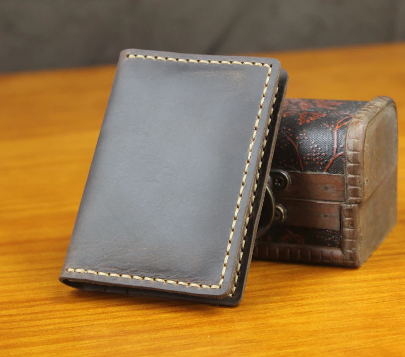 Handmade Crazy horse Genuine Leather Men card holder slim Leather Card wallet Business card holder Women name Card Sleeve