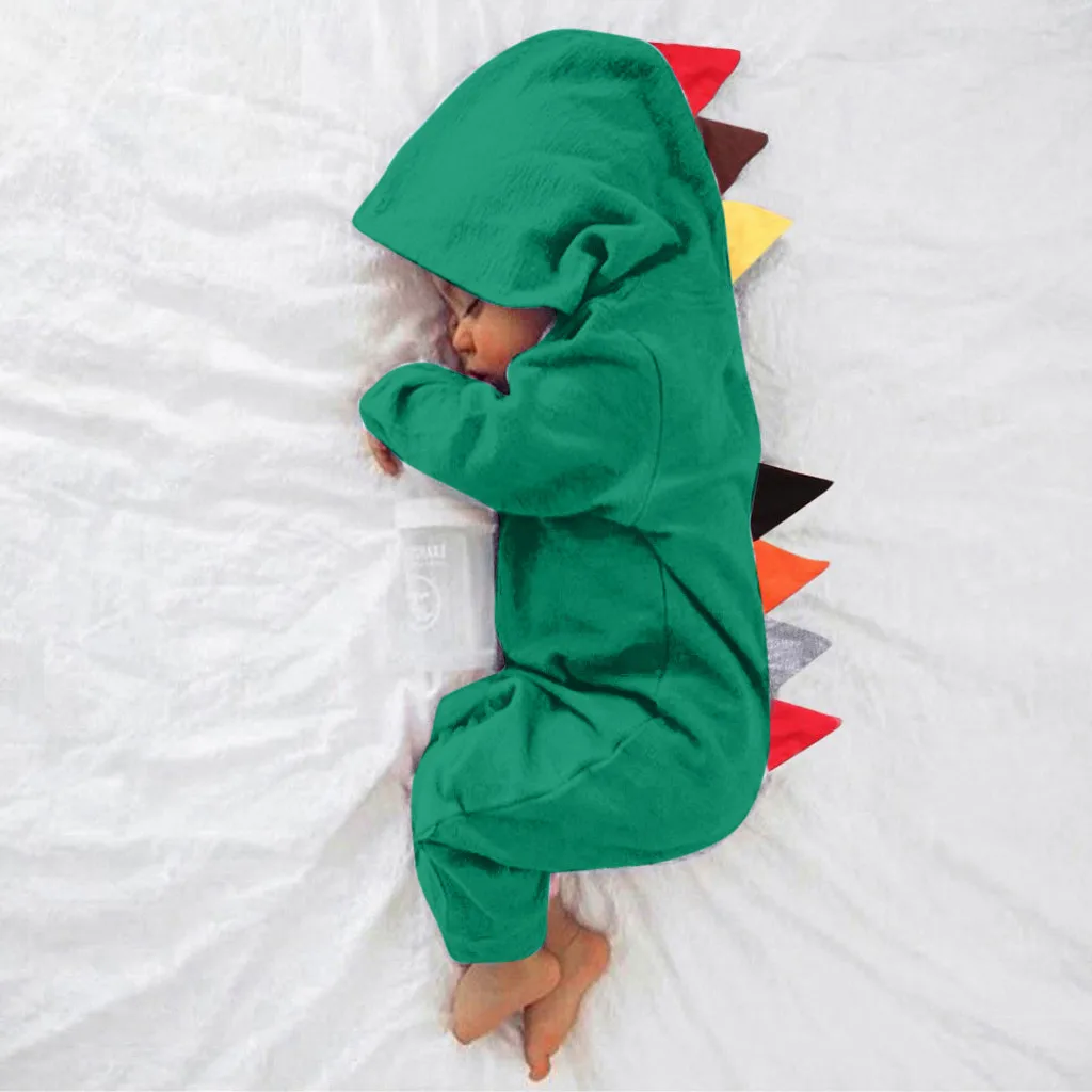 Newborn Infant Baby Romper Boy Girls Dinosaur Style Patchwork Jumpsuit Hooded Outfits Autumn Winter Onesie Clothes | Мать и ребенок