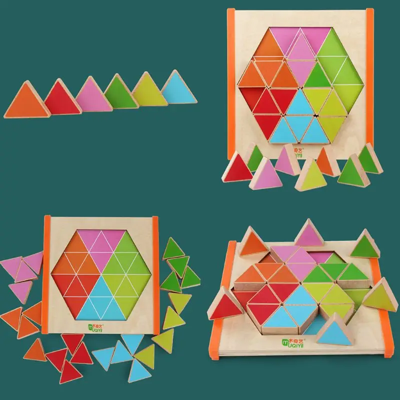 Children Table Game Wooden Hexagonal Jigsaw Early Education Teaching Aids Puzzle