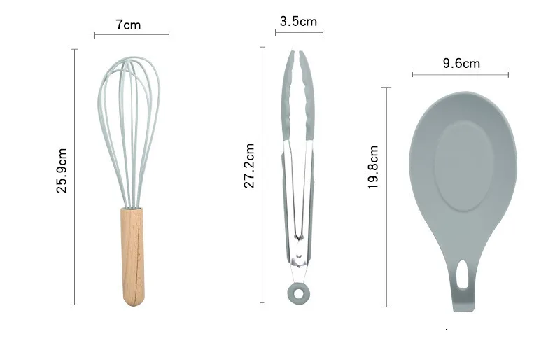 Новинка 11/12, силиконовая кухонная утварь, набор кухонной утвари с держателем, деревянный шпатель для антипригарной кухонной утвари, серый светильник