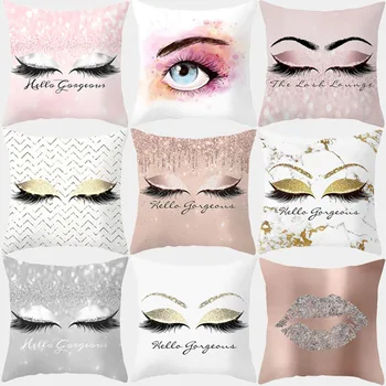 

Cushion Cover Pillowcase Pink Marble Eyelash Decoration Polyester Bedroom Throw pillow Sofa Cushion Covers Home Decoration 10057