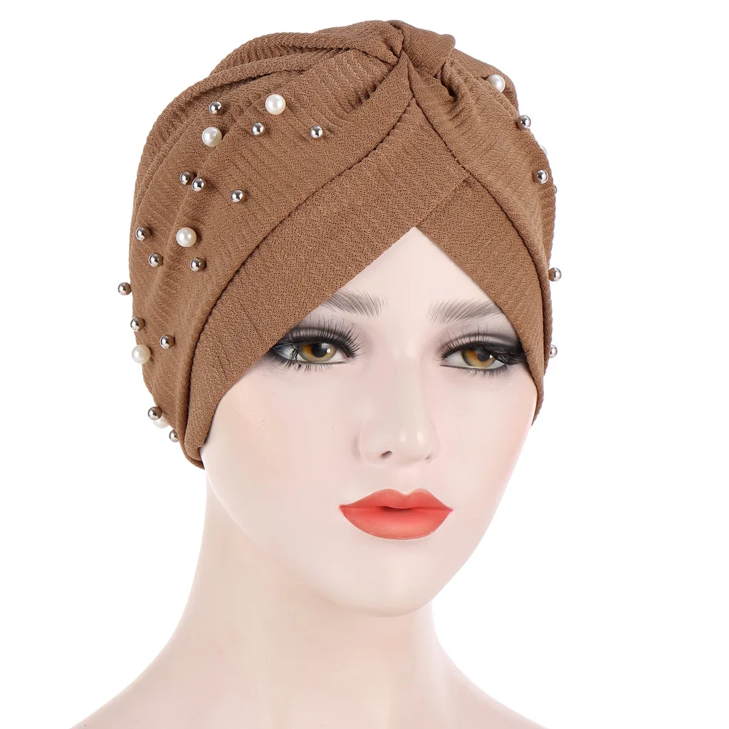 New Style Beaded Head Cap Pure Color Bead Turban Hat Muslim Baotou Hijab for Women Multi-Function Wrap Headwear | Тематическая