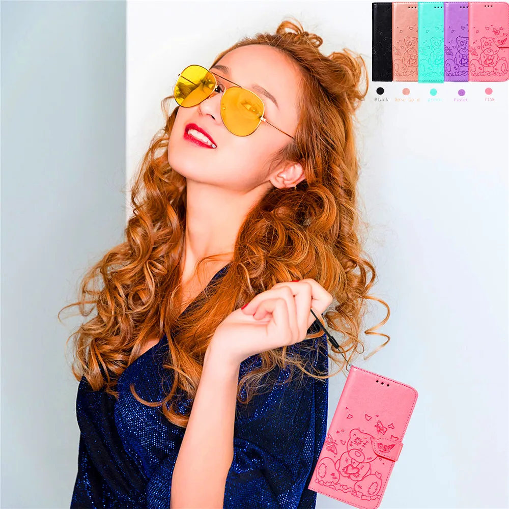Love Bear PU Leather Flip Case for Huawei P Smart Z Enjoy 7S 9 9S Plus 2019 Honor 8A 10 20 Lite i 20i Cover | Мобильные телефоны и