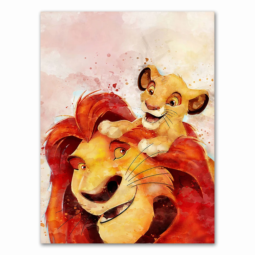 Popular-anime-movie-lion-king-family-decoration-watercolor-hight-quality-canvas-painting-Home-Decor-No-Frame (7)