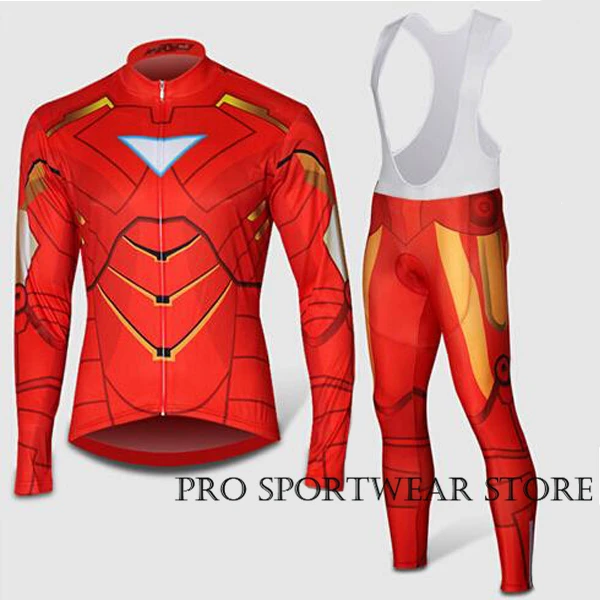 jersey and bib pants Мужская одежда с длинным рукавом, комплект Джерси для горного велосипеда, дышащая форма супергероя 9D, гелевые длинные штаны, Костюм Marvel, Прямая поставка - Цвет: jersey and bib pants