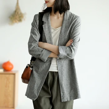 

Womens Linen Blazer Suit Outwear Jacket Solid Color Office Lady Fashion Casual for Spring AZ25551532