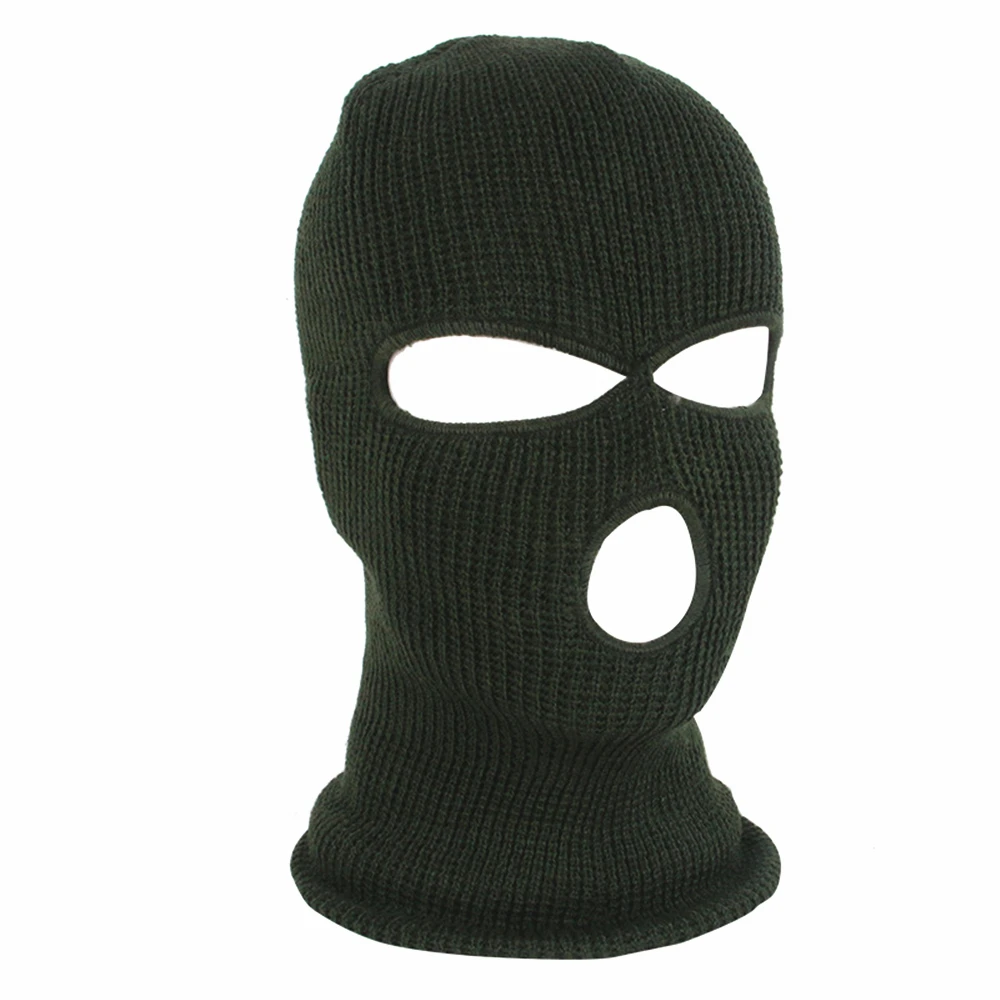 Полнолицевая маска, 3 отверстия, Балаклава, вязаная шапка зима, растягивающаяся Снежная маска, шапочка, шапка, новинка, Черные Теплые маски для лица, велосипедный шлем - Цвет: Army Green