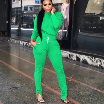 

Women Sweatshirt Two Piece Sets Zip Streetwear O-Neck Long Sleeve T-Shirts Pencil Pants Suits Casual Sport Tracksuits