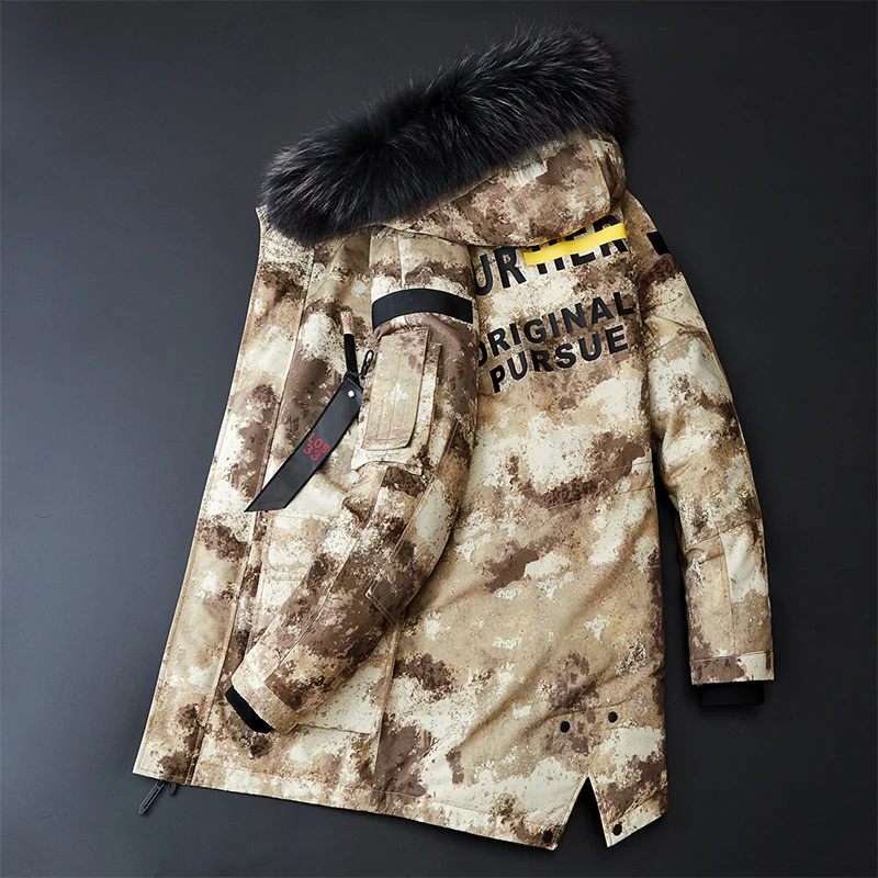

Men's Down Jacket Winter Coat Duck Down Jacket Men Hooded Warm Camouflage Big Size Down Jackets Fur Collar 2020 DPTM089I