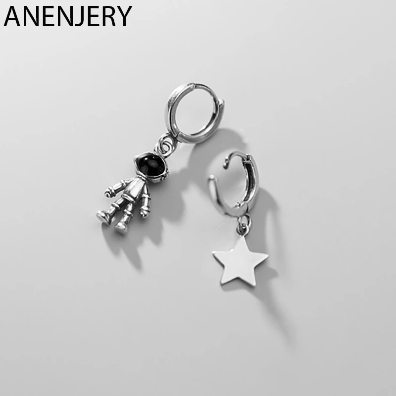 Женские асимметричные серьги-кольца ANENJERY 925 пробы серебряные с изображением