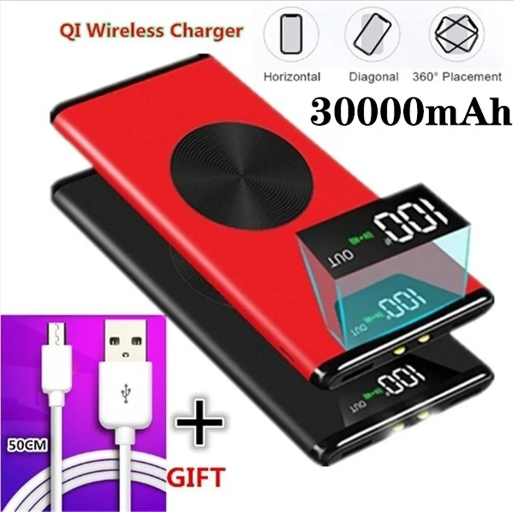 

Wireless Power Bank 30000mAh Powerbank External Battery Portable Fast Charger for All Smartphone Charger Bank Waterproof