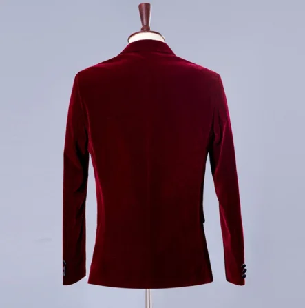 Ретро Slim Fit Мужские костюмы пиджак для свадьбы жениха черный атлас остроконечные лацканы Мужской Блейзер бордовый Бархатные костюмы