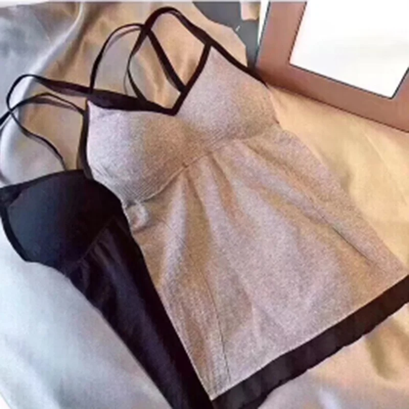 Новая мода красота сзади длинные Cami с нагрудной накладкой тонкий бесшовный свободный бюстгальтер без спинки топики для женщин сексуальные