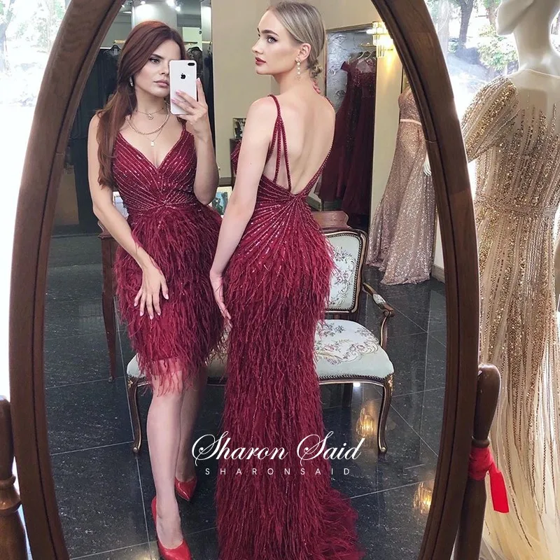 Luxury Gown Beaded Floor Length Feathers Evening Dress JKP4836
