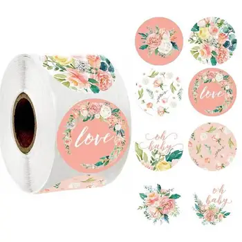 

500 Pcs Pink Flower Stickers Rolls for Love Oh Baby Cute Stickers Labels for Wedding Party Scrapbooking Envelopes Seal Stickers