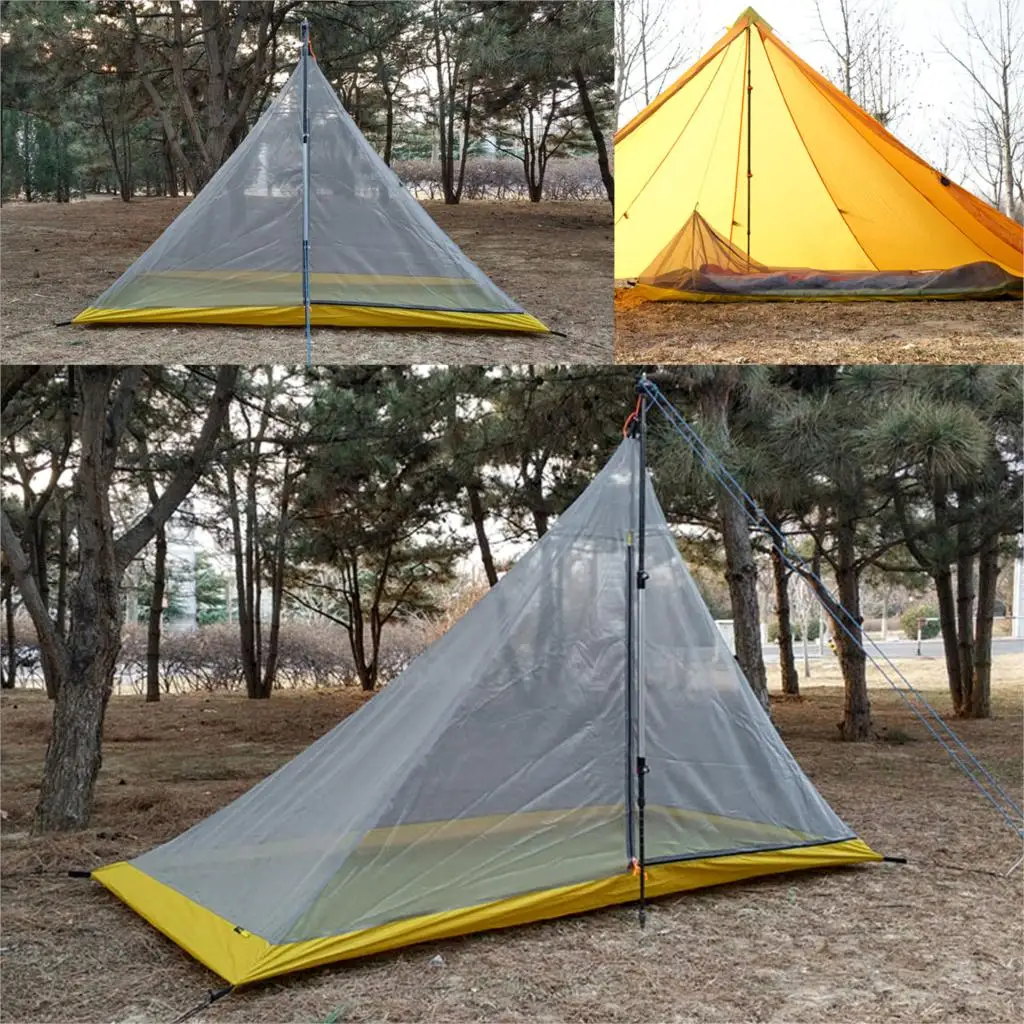 

550g Ultralight 2 Person Outdoor 3 Season Mesh Camping Inner Tent 40D Nylon Silicon Coated Floor Tent Rodless Pyramid Large Tent