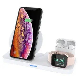 

Foldable Wireless Charger 4 in 1 Charging Station Multifunction Vertical Qi Fast Charger for Apple--Phone Headset Watch Pen