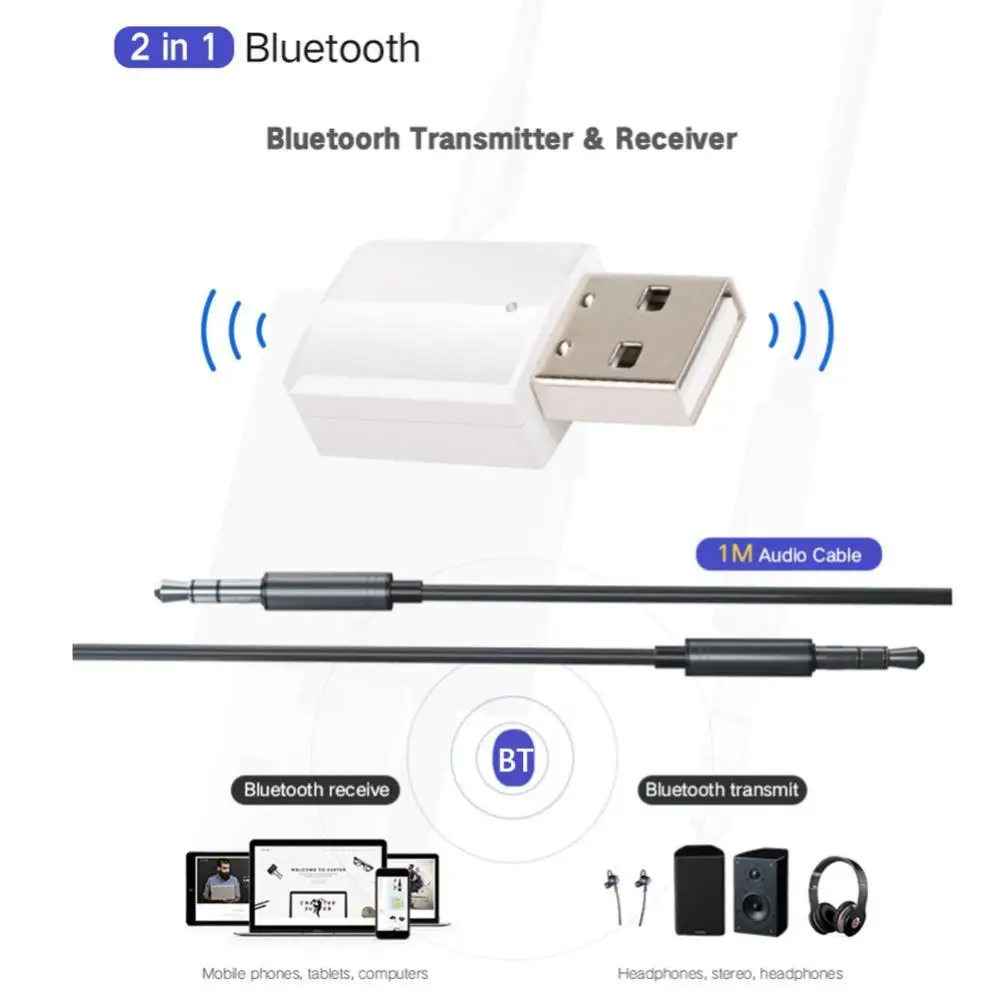 

2 in 1 Bluetooth 5.0 Audio Receiver Transmitter USB Adapter for TV PC Laptop