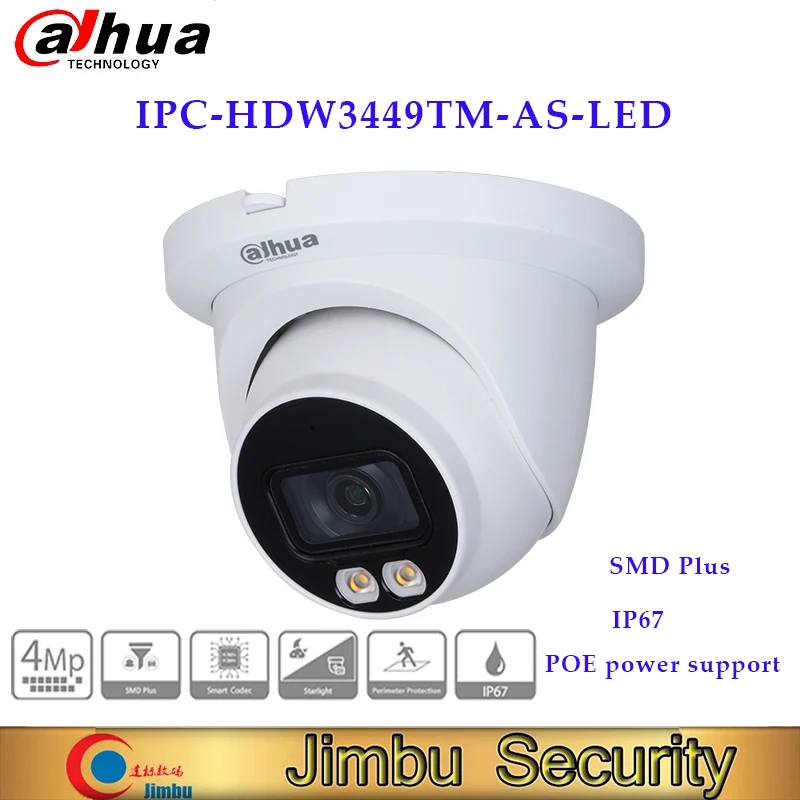 4MP WDR IR Eyeball WizMind Network Camera  Dahua International Version IPC-HDW3449TM-AS-LED Built-in MIC Security  Camera