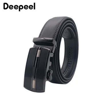 

Deepeel 1pc 3.5cm*110-130cm Men's Genuine Leather Belts Metal Automatic Buckle Elegant Formal Waistband mens Business Gift YK752