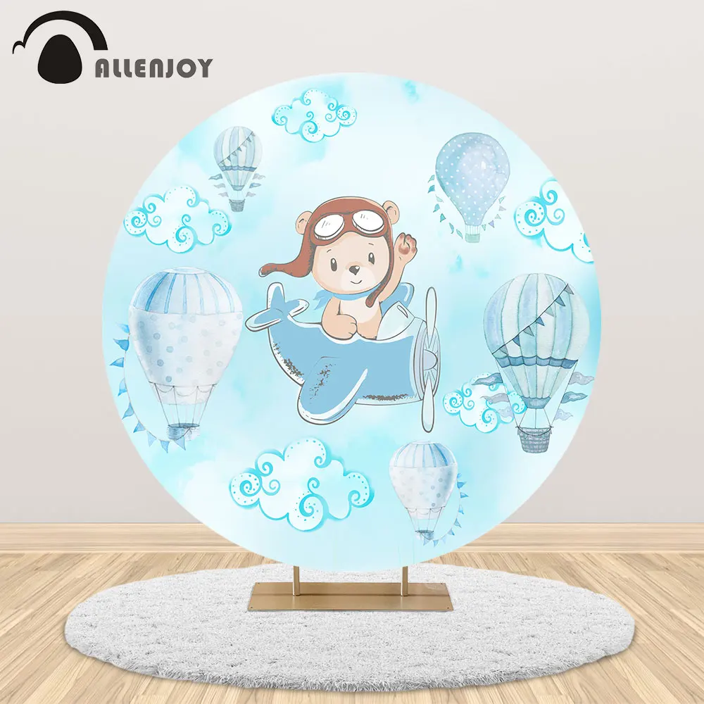 Allenjoy маленький медведь круглый фон самолет воздушный шар облако голубое небо