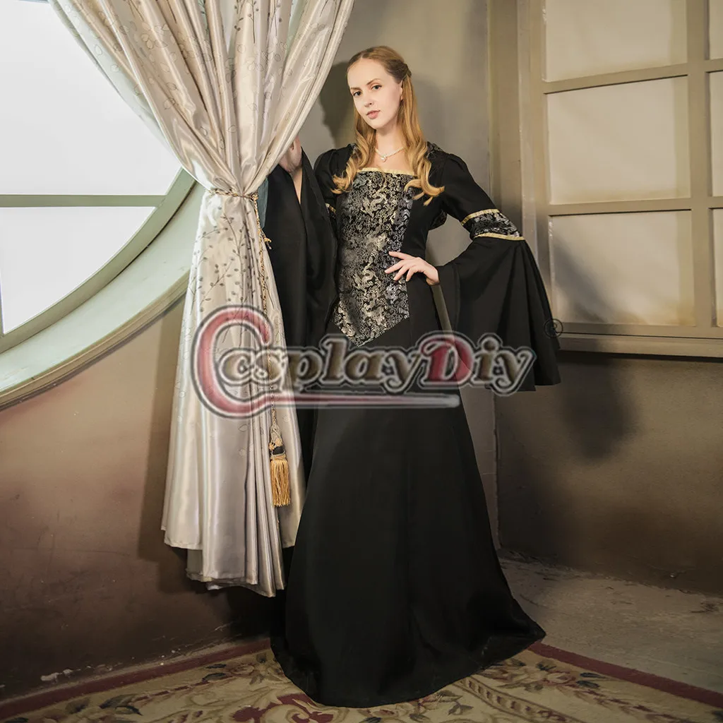 Cosplaydiy средневековое черное платье для взрослых queen Elizabeth платье в тюдоровском стиле L320