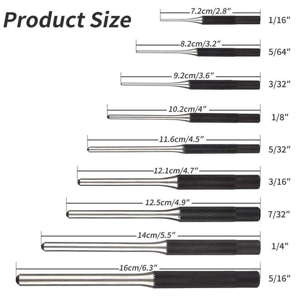 

9PCS/Set Roll Pin Punch Kit Complete Large Handle High Hardness Easy to Use Storage Pouch Roll Pin Punch Kit