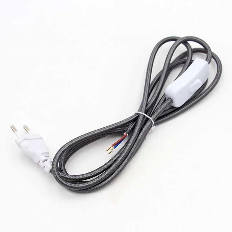 European Plug Fabric Braided Power Cord with Inline Switch