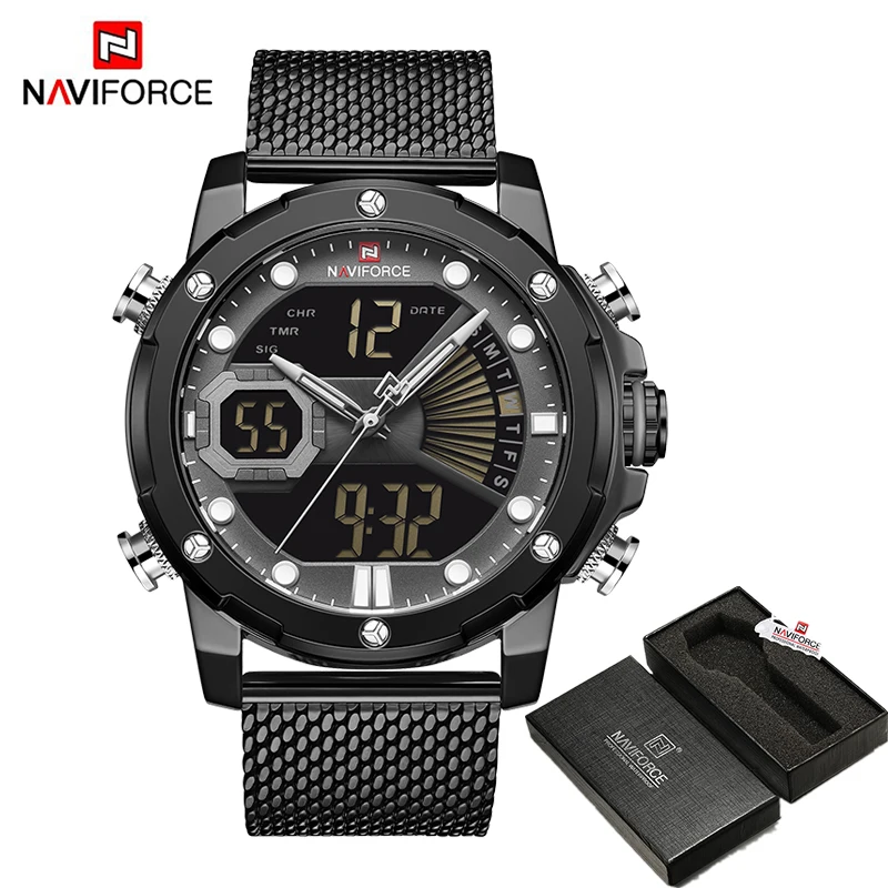 BGYB BOX NAVIFORCE, Роскошные мужские часы, кварцевые, стальной ремешок, военный, светодиодный, цифровые, спортивные наручные часы, водонепроницаемые часы, Relogio Masculino - Цвет: BGYB BOX