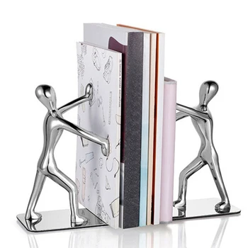 

2PCS/Set Stainless Steel New Creative Bookshelf Man Bookends Nonskid Bookends Art Book Stand Desktop Stationery Supplies