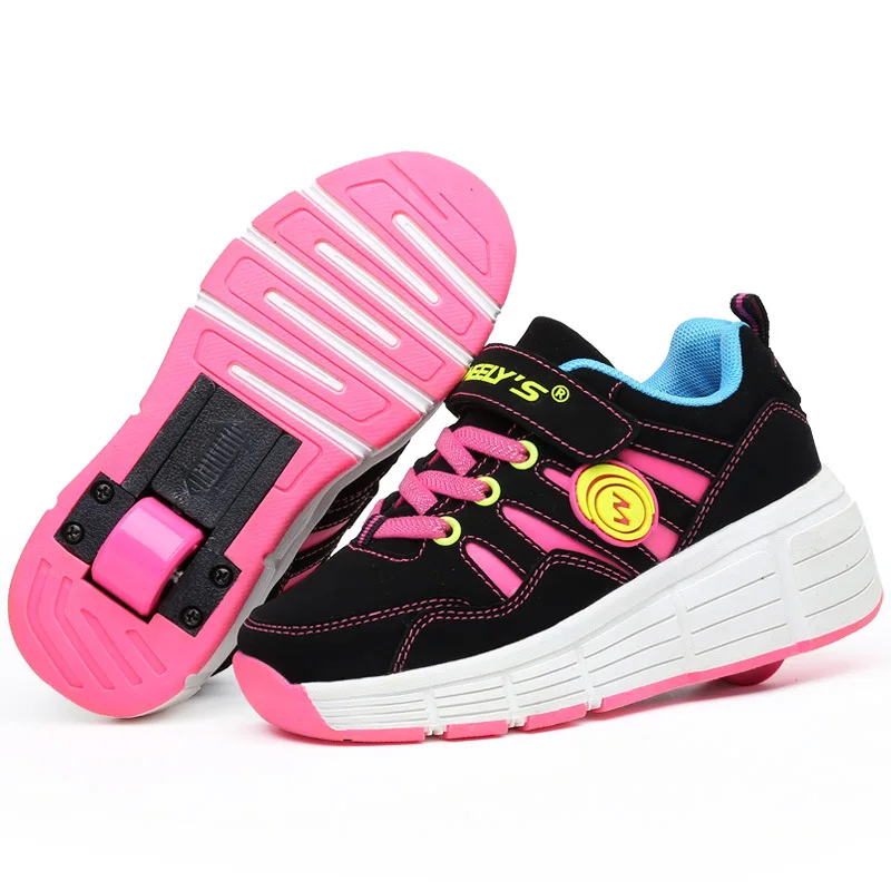 Мальчика Девочка Jazzy Junior Студенческая обувь детская дышащая кроссовки с колесиками Детей Роликовые Коньки Спортивная обувь европейские размеры 28-41 - Цвет: Pink 2