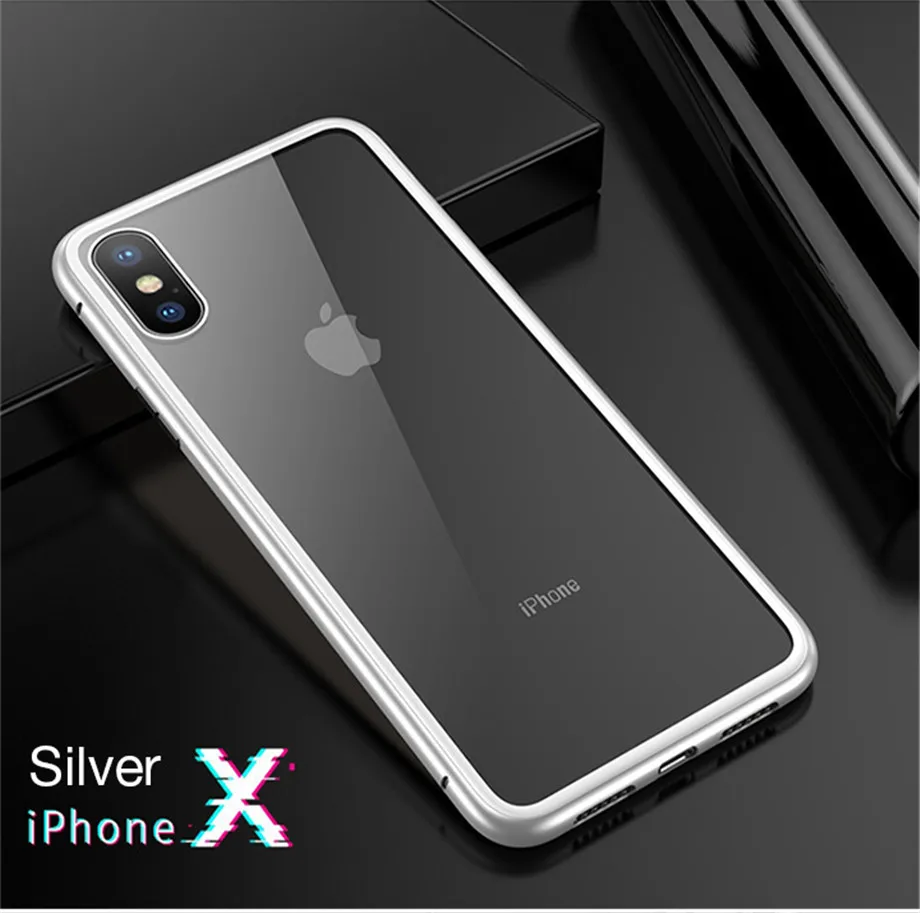 Магнитный адсорбционный металлический чехол на iPhone X XR XS MAX защитный чехол для iPhone 6 6s 7 8 Plus чехол из закаленного стекла