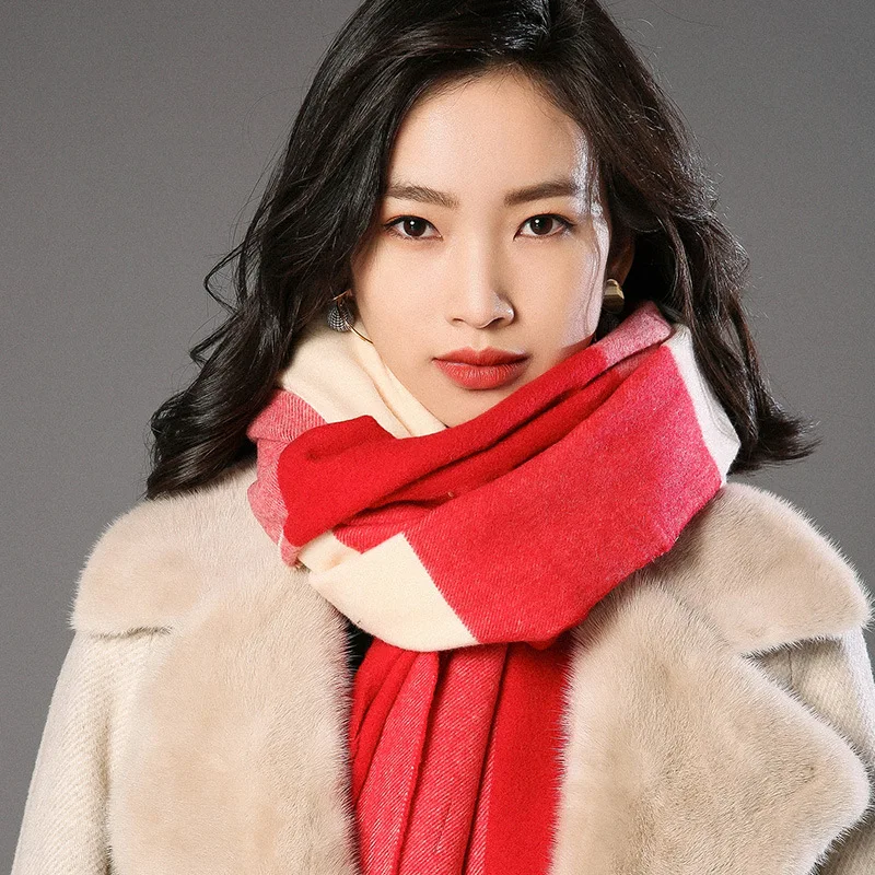 

South Korea Dongdaemun New Style Large Grid Double-Sided Versatile Woolen Scarf Student Autumn And Winter Warm Cashmere Shawl Wo