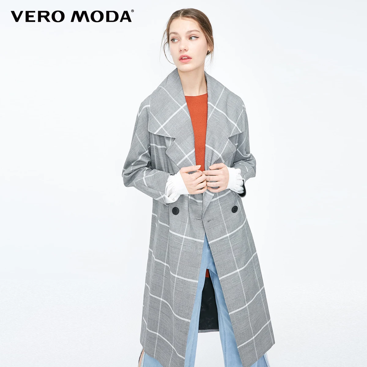 Vero Moda женский OL стиль плед Тренч с лацканами пальто | 319121521 Женская одежда