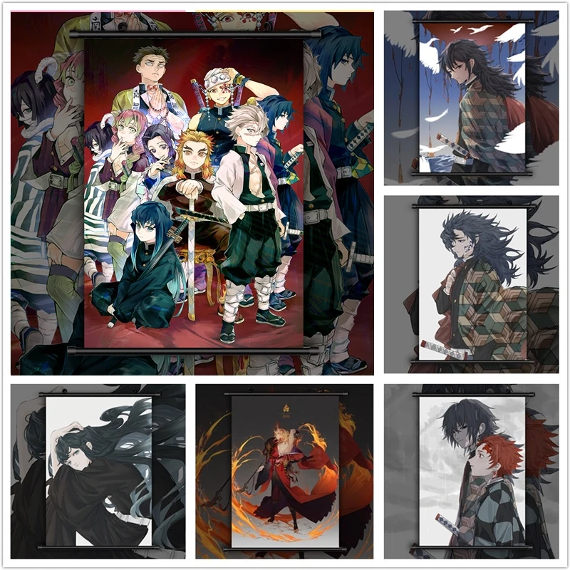 Kimetsu no Yaiba Tomioka Giyuu Rengoku Kyoujurou Аниме Манга HD печать плакат прокрутка | Дом и сад