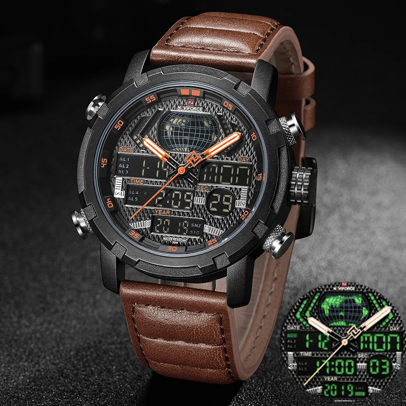 

NAVIFORCE Mens Watch Sports Military Quartz Wristwatch LED Digital Chronograph Waterproof Watches Clock Male Relogio Masculino