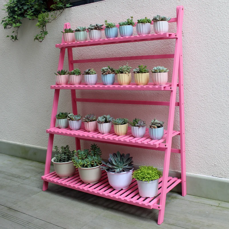 Flower shelf simple solid wood home balcony green radish multi-layer detachable folding portable indoor plant stand | Мебель