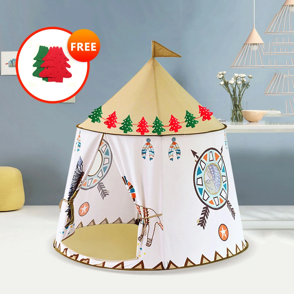 Портативная детская палатка, Детская вигвам, Игровая палатка для детей, Замок принцессы Вигвама, висячий флаг, складная игрушка для детской комнаты