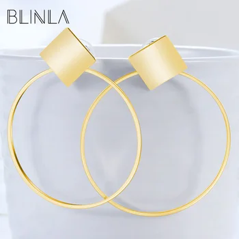 

BLINLA Fashion Simple Gold Silver Color Round Big Drop Earrings for Women 2019 Statement Jewelry Party Metal Hanging Earring